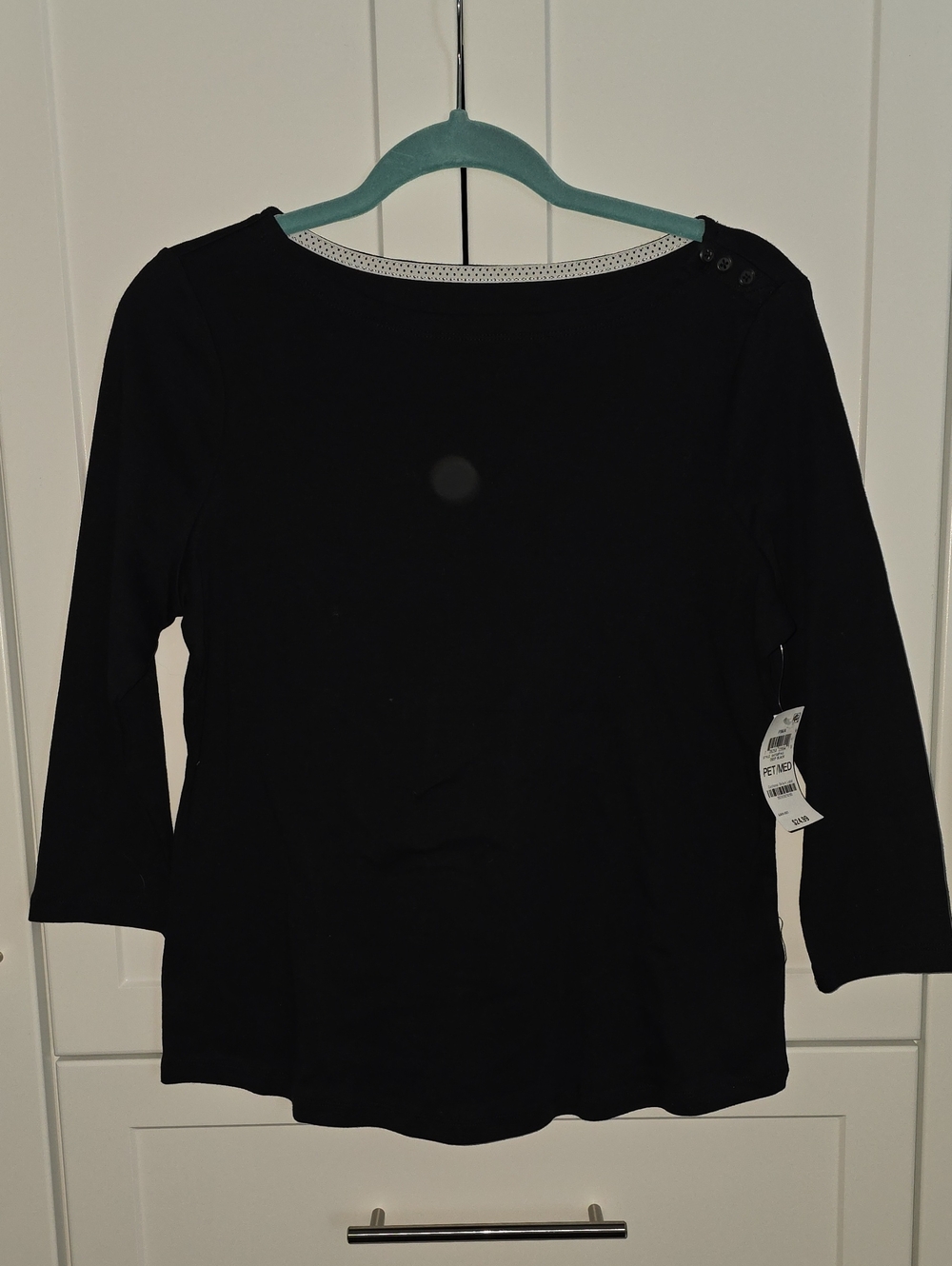 Charter Club Black Boatneck 3/4-Sleeve Top with Shoulder Buttons